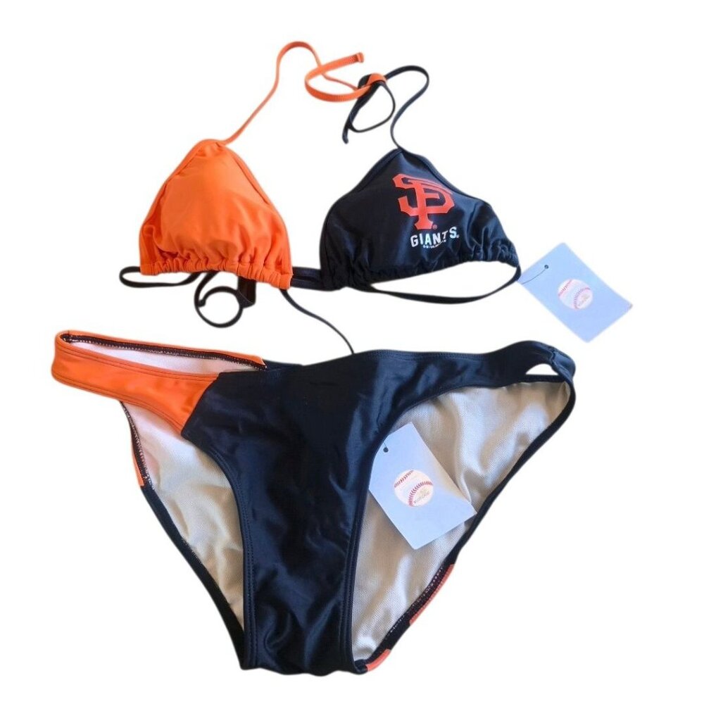 MLB San Francisco Giants Bikini Two Piece Swimsuit Black Orange Size Medium NWT